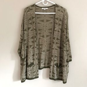 Geometric Green Open Front Cardigan